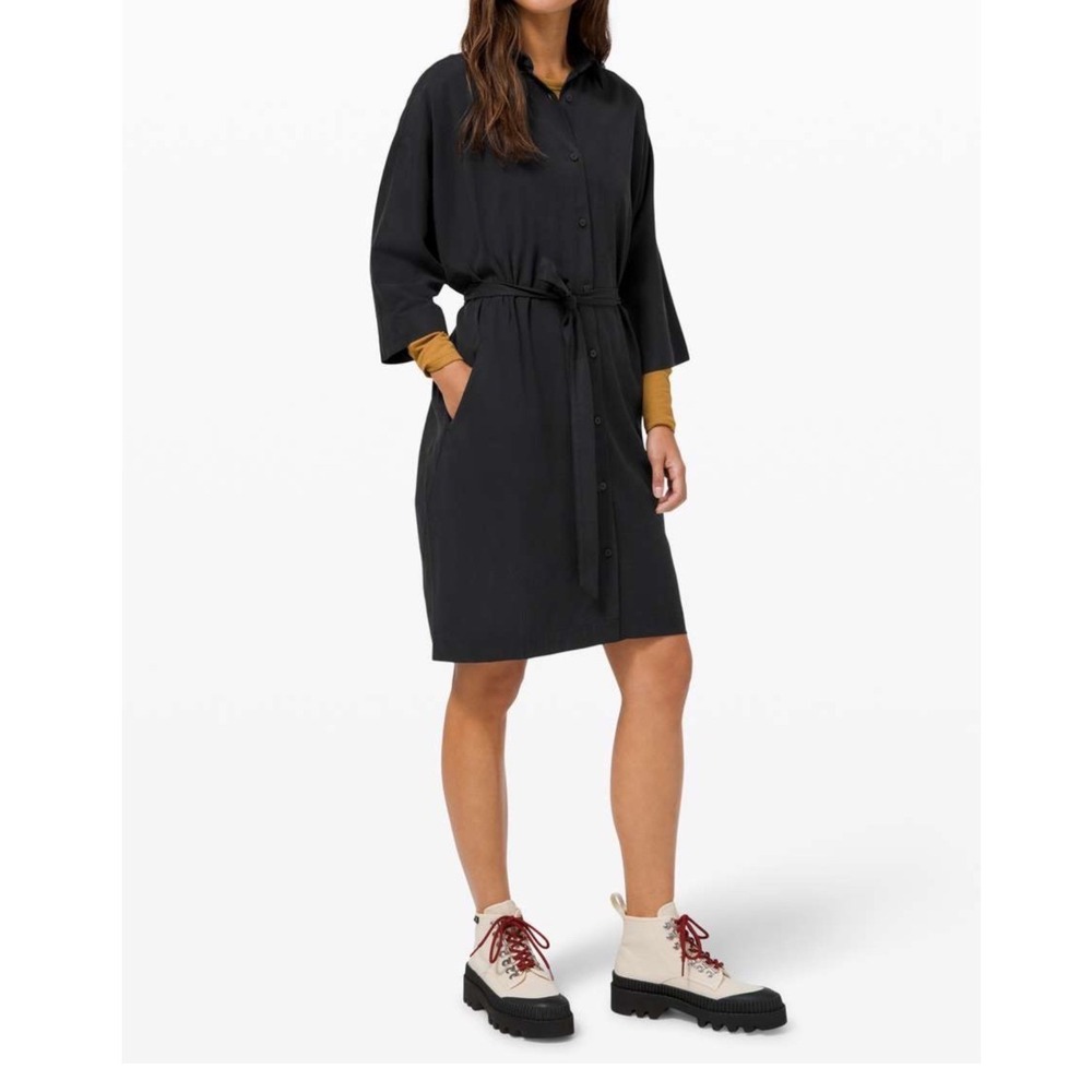 NWT Lululemon Perfectly Poised Dress Womens Black Button Front Shirt Dress SZ 6